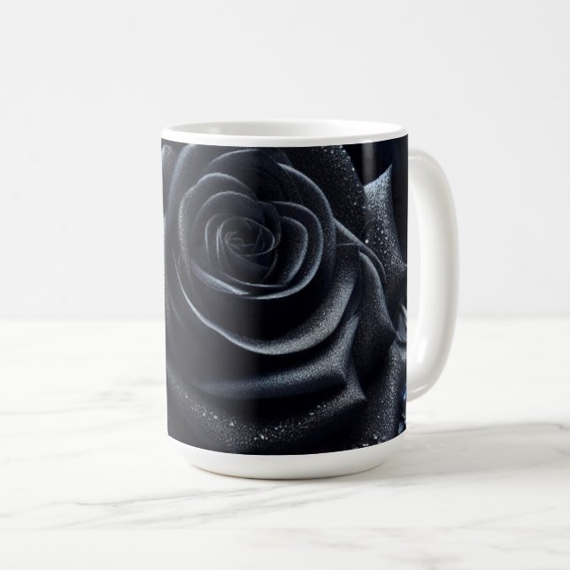 Black Rose on Black Brocade Coffee Mug (Front Right)