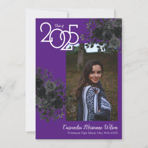 Black Rose Purple Gothic Graduation Announcement