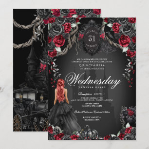 Black Rose Red Quinceañera Gothic Halloween Invitation