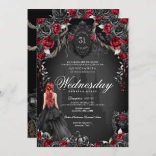 Black Rose Red Quinceañera Halloween Gothic Invitation