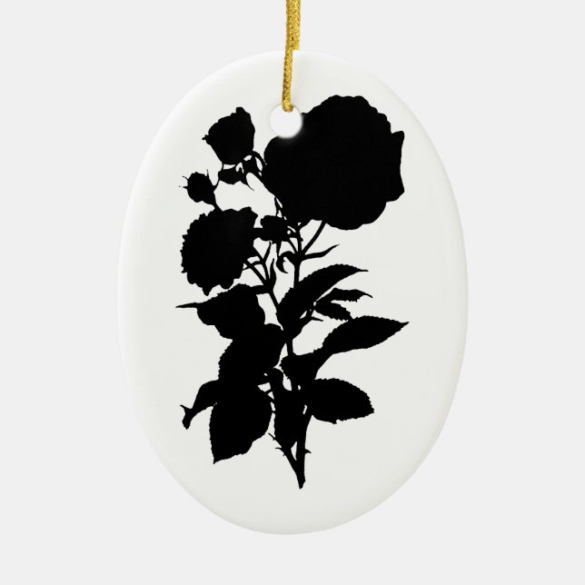 Black Rose Silhouette Ceramic Ornament (Front)