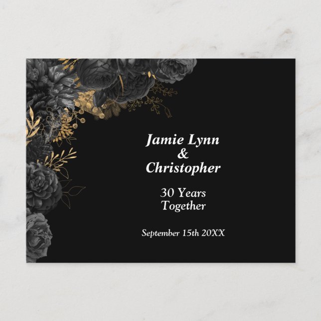 Black Rose Wedding Anniversary Party Invitation Postcard (Front)