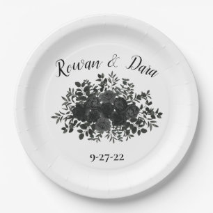 Black Rose Wedding Gothic Paper Plate