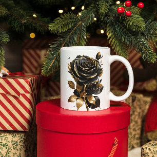 Black Rose with Golden Leaf Coffee Mug