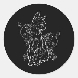 Black Roses Alt Aesthetic Nu Goth Teen Goth Cat Classic Round Sticker