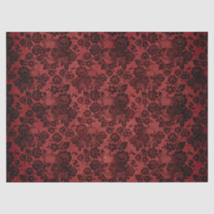 Black Roses and Skulls on Red Decoupage Tissue Paper