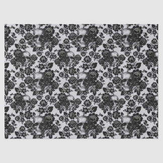 Black Roses and Skulls on White Decoupage Tissue Paper