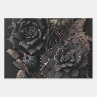 Black Roses and Succulents Goth and Bohemian Wrapping Paper Sheet