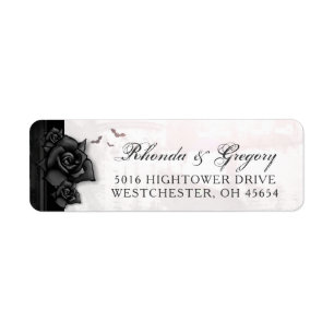 Black Roses Bats Gothic Halloween Wedding Address Return Address Label