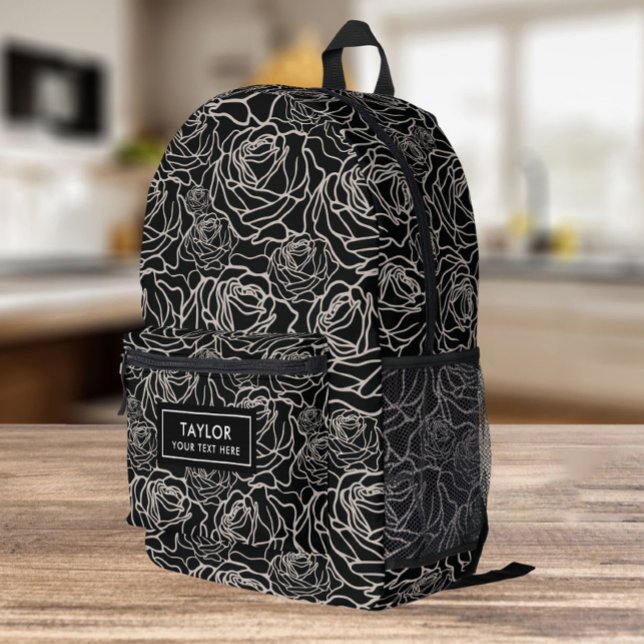 Black Roses Black and White Pattern Printed Backpack (Creator Uploaded)