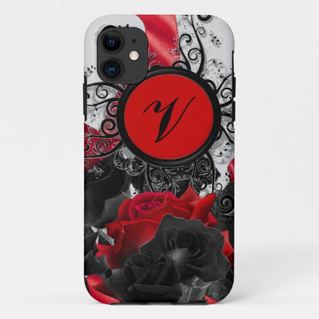 Black Roses Custom Monogram Case-Mate iPhone Case (Back)