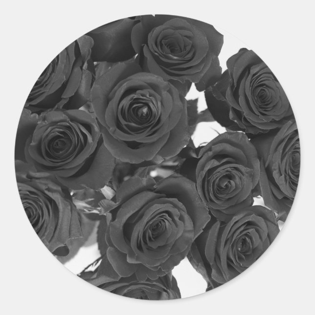 Black Roses Elegant Romantic Wedding Classic Round Sticker (Front)