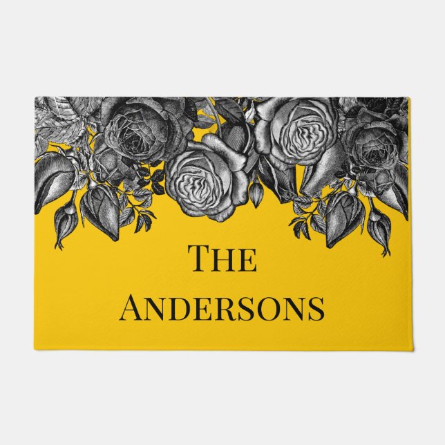 Black Roses Family Name Goldenrod Orange Doormat (Front)