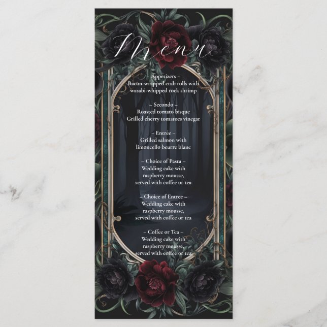 Black Roses Floral Gothic Halloween Wedding Menu (Front)