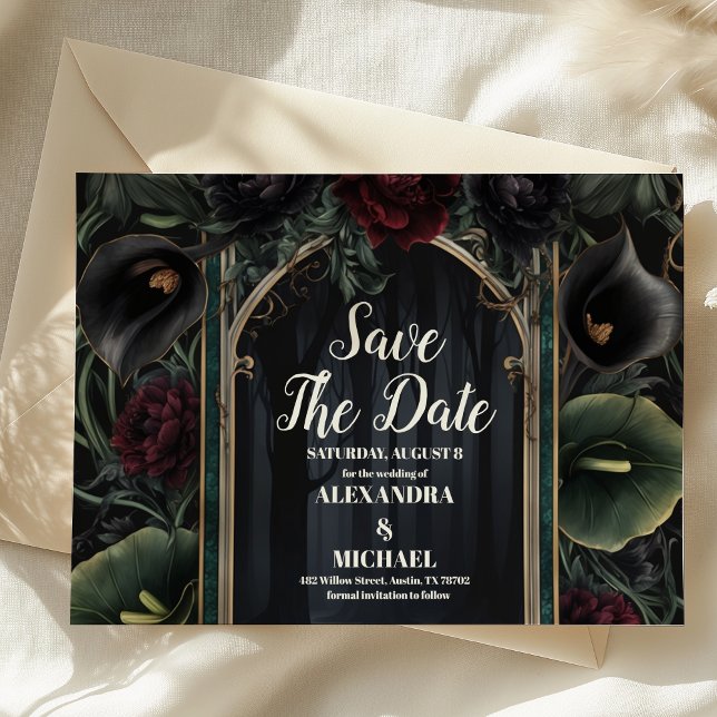 Black Roses Floral Gothic Halloween Wedding Save The Date (Creator Uploaded)