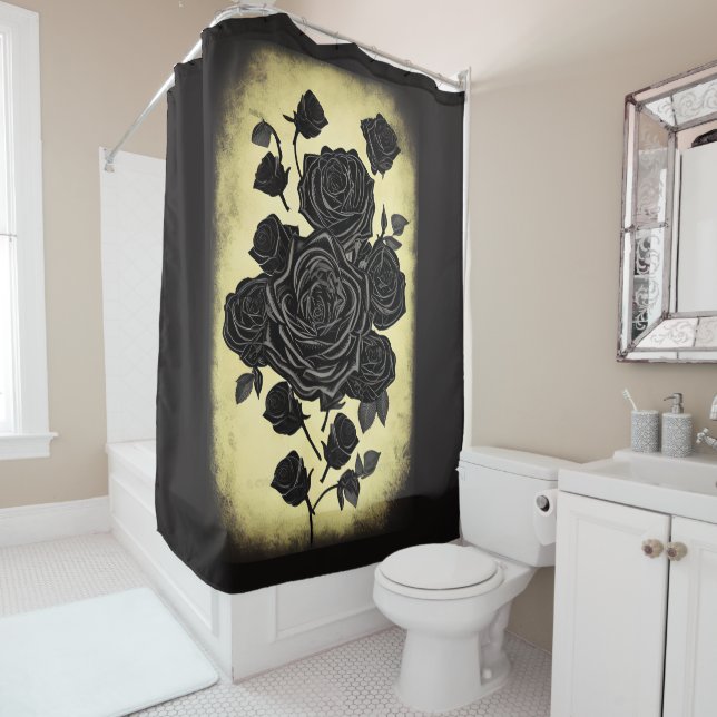 Black Roses Gothic Style Shower Curtain (In Situ)