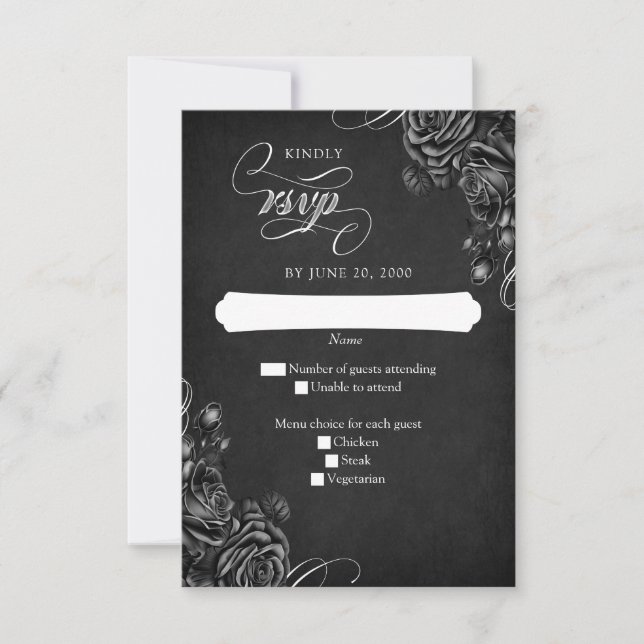 Black Roses Gothic Wedding RSVP Card (Front)