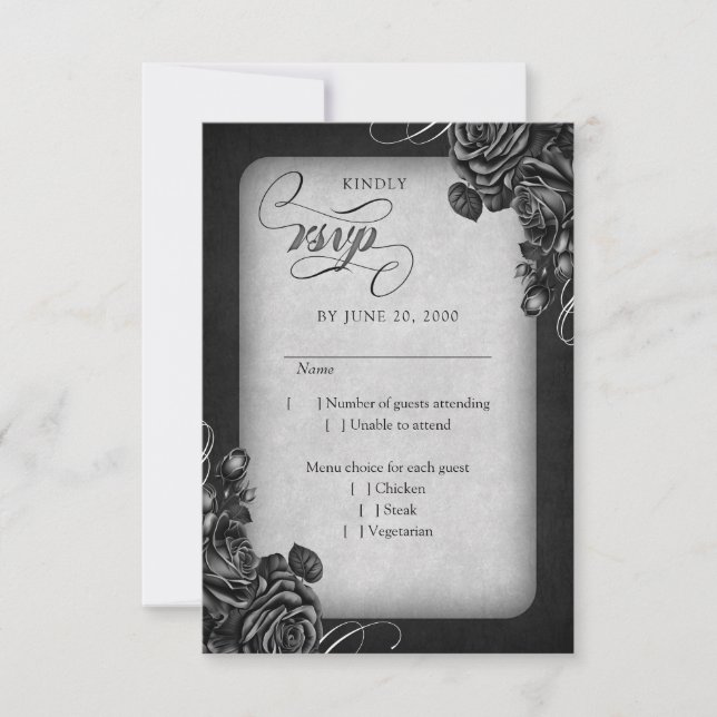 Black Roses Gothic Wedding RSVP Card (Front)