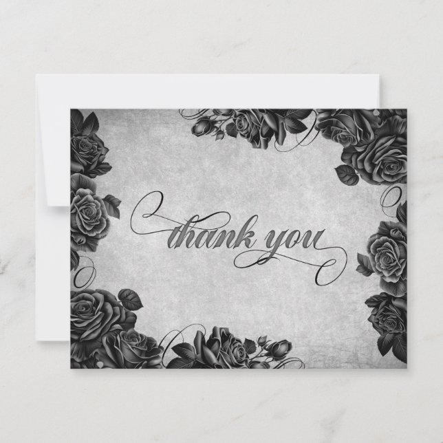 Black Roses Gothic Wedding Thank You Card (Front)