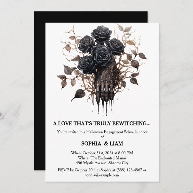 Black Roses Halloween Engagement Party Invitation (Front/Back)