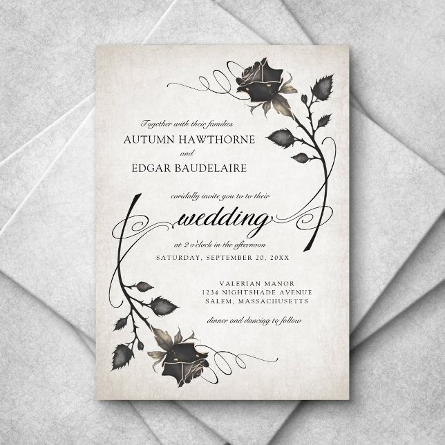 Black Roses Halloween Gothic Wedding Invitation (Creator Uploaded)