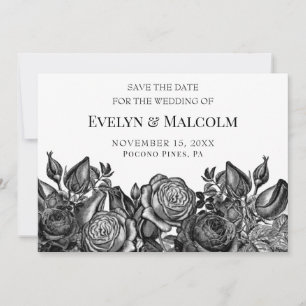 Black Roses on White Save the Date STD Invitation
