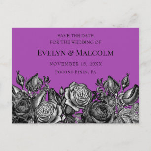 Black Roses Purple Save the Date STD Announcement Postcard