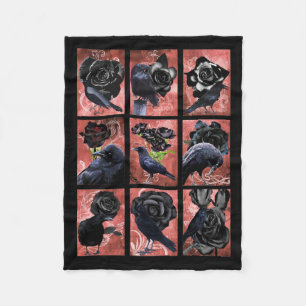 Black roses ravens and crows gothic art collage fleece blanket