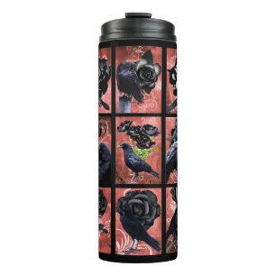 Black roses ravens and crows gothic art collage thermal tumbler