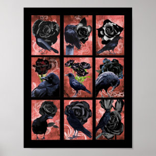 Black Roses Ravens And Crows Gothic Art Poster