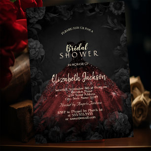 Black Roses Red Dress Gothic Bridal Shower Invitation