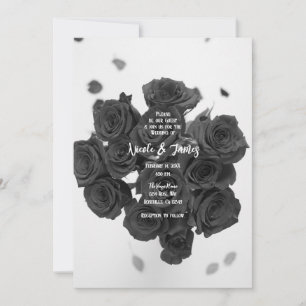 Black Roses Romantic Floral Bouquet Wedding  Invitation