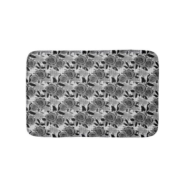 Black roses, roses, black and grey   bath mat (Front)