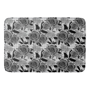 Black roses, roses, black and grey   bath mat