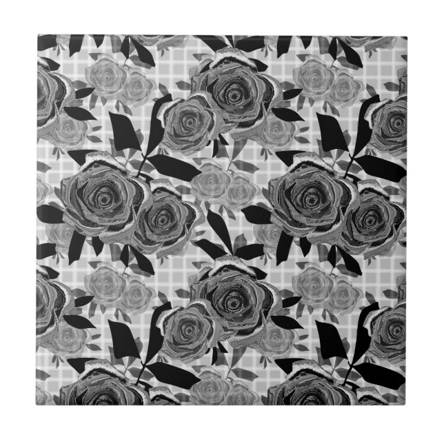 Black roses, roses, black and grey   ceramic tile (Front)
