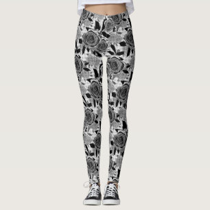 Black roses, roses, black and grey leggings