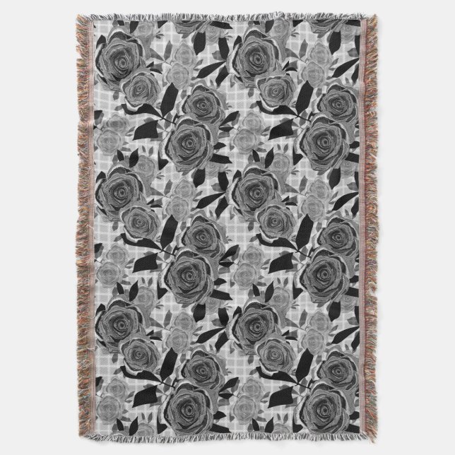 Black roses, roses, black and grey   throw blanket (Front Vertical)