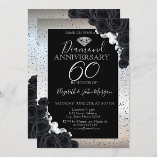 Black Roses Silver Confetti Wedding Anniversary  Invitation