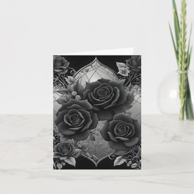Black Roses Silver-Grey Frame Mother's Day Holiday Card (Front)