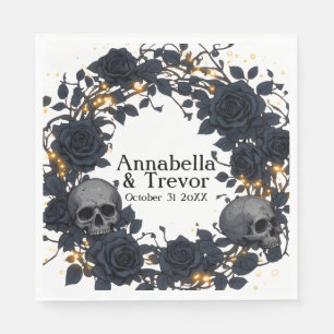 Black Roses & Skulls Personalised Gothic Wedding Napkin