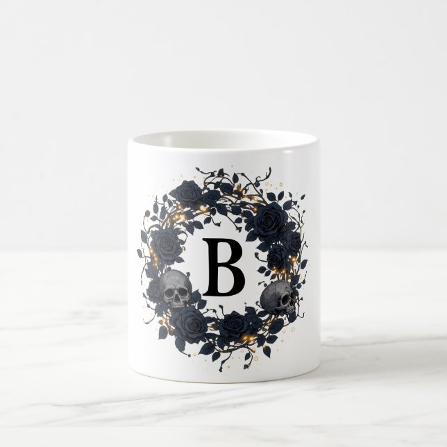 Black Roses & Skulls Personalised Initial Coffee Mug (Center)