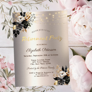 Black Roses String Light Ivory Retirement Party Invitation