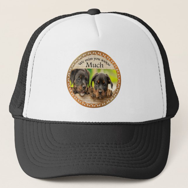 Black Rottweiler cute puppy dogs with sad faces Trucker Hat (Front)