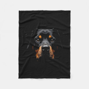 Black Rottweiler Dog Rottie Face Fleece Blanket