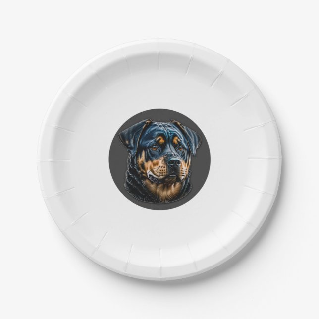 Black Rottweiler Paper Plate (Front)