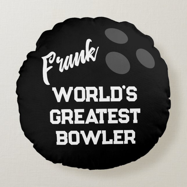 Black round bowling ball novelty throw pillow gift (Front)
