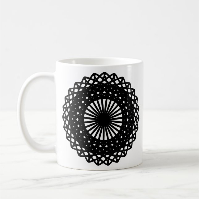 Black Round Lace Style Pattern. Coffee Mug (Left)