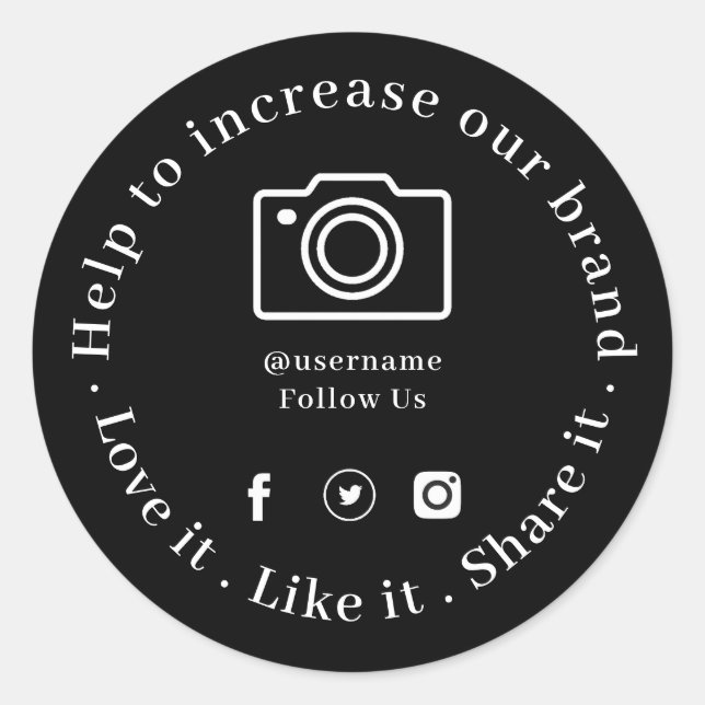 Black Round Sticker | Custom Social Media Business (Front)