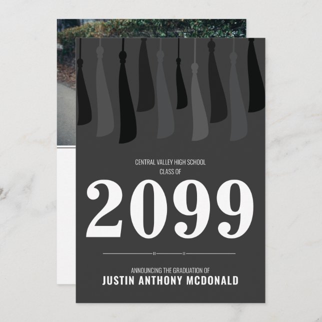 Black Row of Tassels Photo Graduation Invitation (Front/Back)