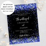 Black royal blue budget wedding invitation flyer<br><div class="desc">Please note that this invitation is on flyer paper and very thin. Envelopes are not included. For thicker invitations (same design) please visit our store. 

A stylish black background,  decorated with royal blue confetti.  Personalise and add your names and details.</div>